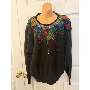 Vintage Lindsey Blake Women's Sweater Embellished Jewel Tone Beading XL